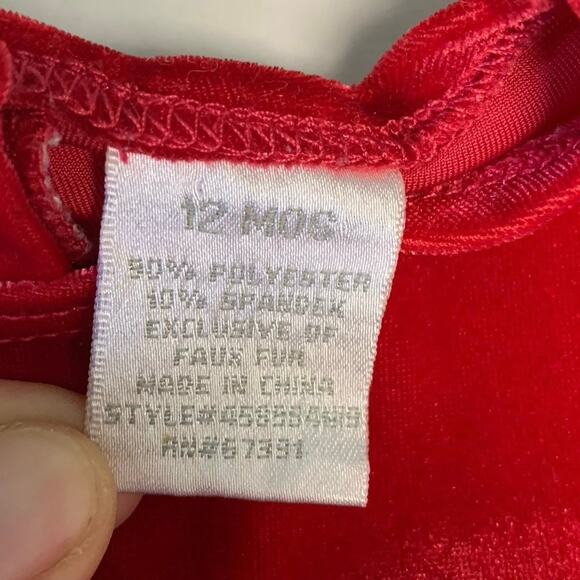 Miniwear Baby Girl Santa Red Velvet Christmas Holiday Dress Size 12 Months - Picture 3 of 4